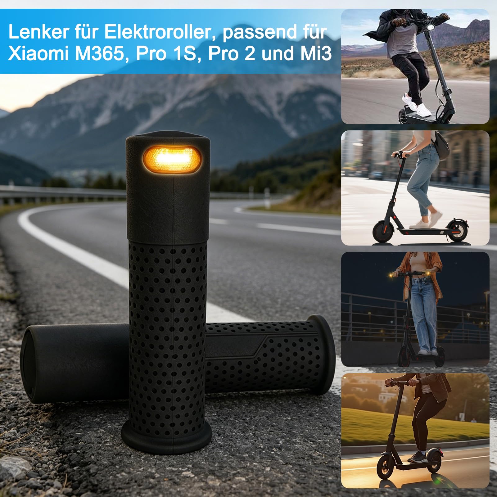 Manopole per manubrio di scooter elettrico con indicatori di direzione integrati, impugnature antiscivolo per maggiore sicurezza, accessori di ricambio per scooter notturni