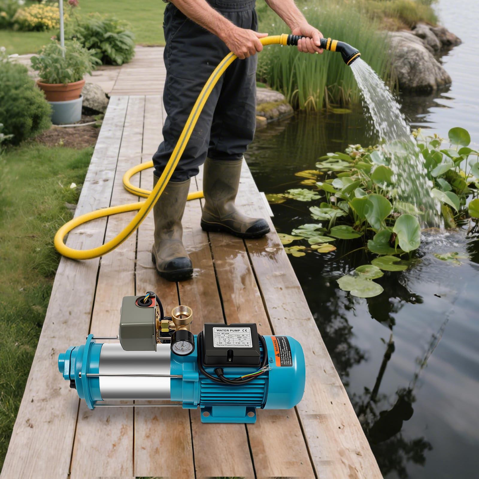 Pompa centrifuga ad alte prestazioni per impianto idrico domestico, 1300 W, 4000 l/h, 9,8 bar, pompa centrifuga da giardino con pressostato per uso agricolo, irrigazione di stagni, giardino, fattorie