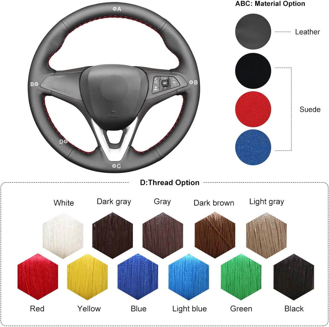 MEWANT Steering Wheel Cover Hand-Stitched Genuine Leather Steering Wheel Wrap for Opel Astra (K) / Corsa (E) / Crossland X/Grandland X/Insignia (CT) B/Karl/Zafira (C)