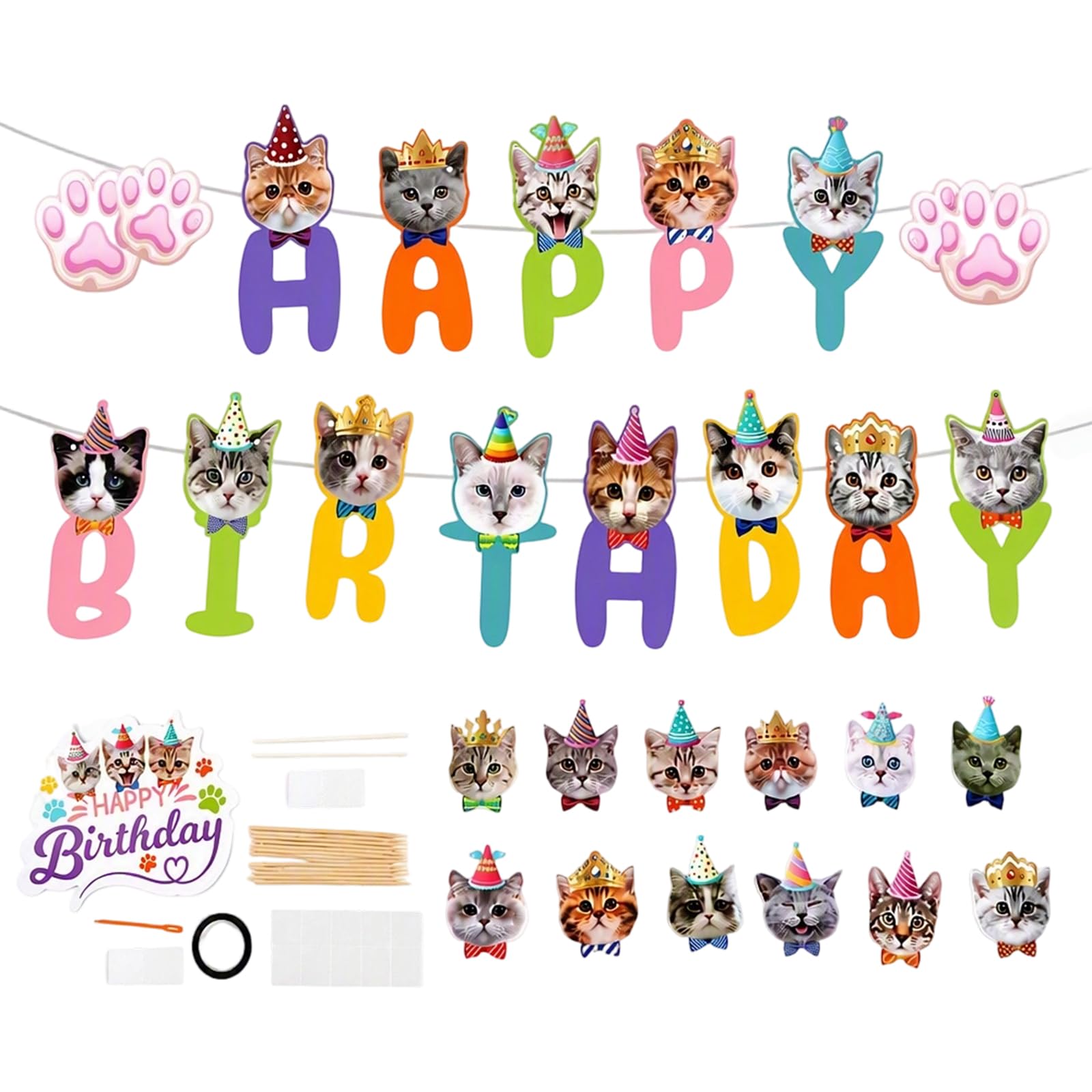 Cat Birthday Decorations Cat Cake Topper and Cupcake Toppers Set