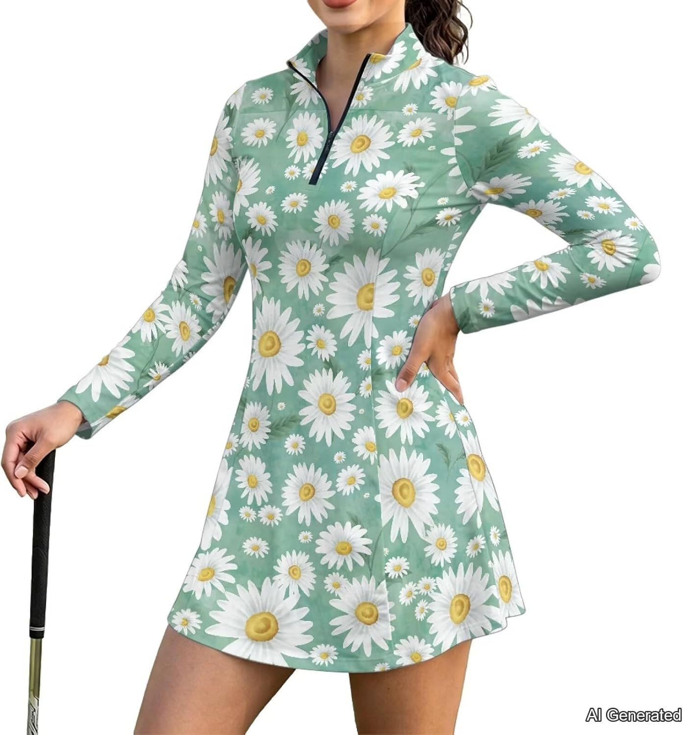 Poceacles Women's Zip Up Golf Tennis Dresses with Shorts 2 Piece Set