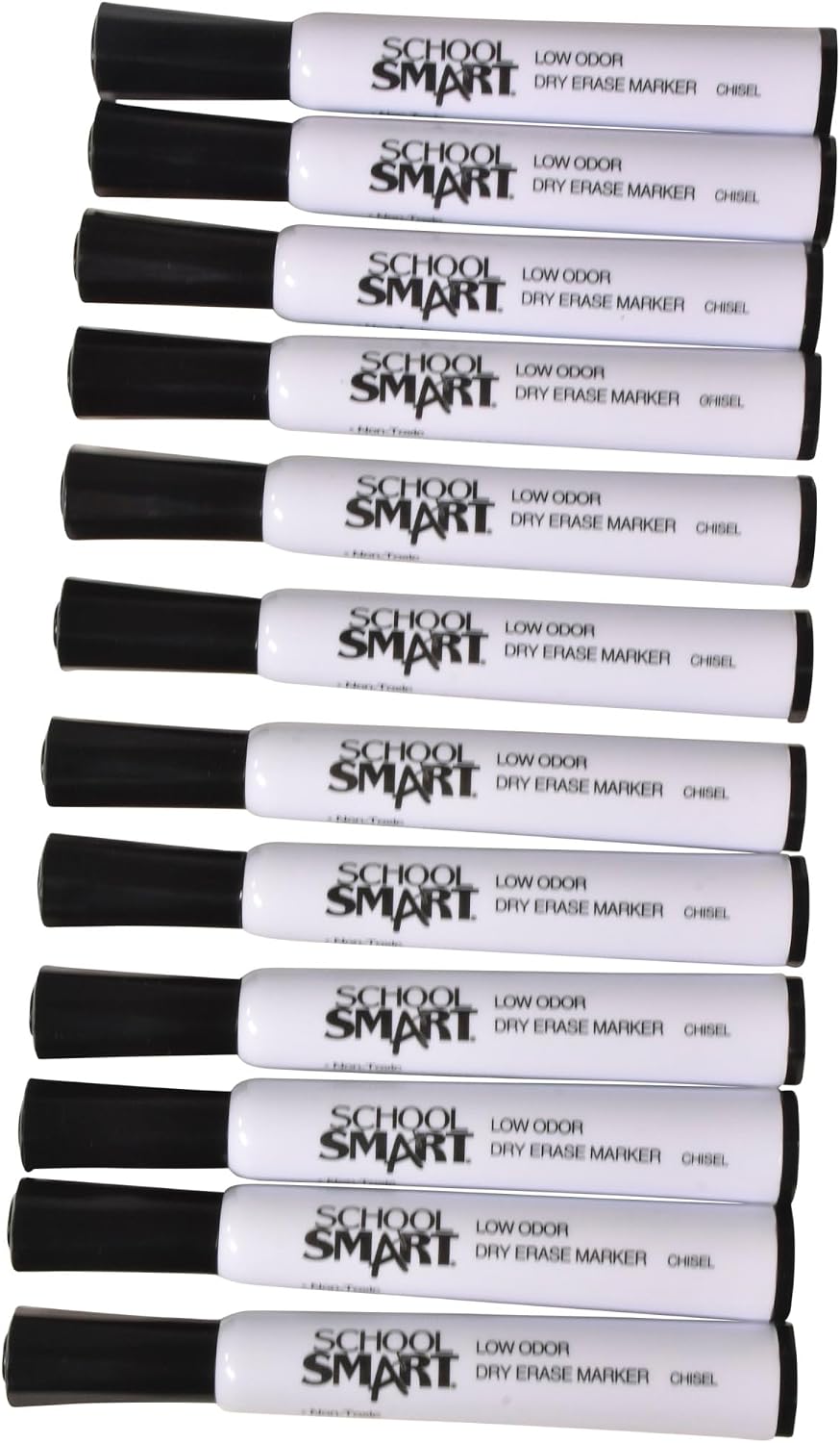 School Smart Dry Erase Marker, Low Odor, Chisel Tip, Black, 40 lb - 24 Inches x 1000 Feet, Pack of 12, White