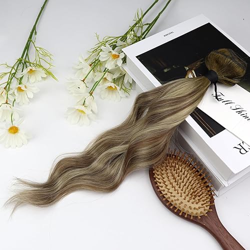 Miniatura 6 de Full Shine Extensiones de cabello humano con clip, de 16 pulgadas, de color marrón oscuro con balayage, mezcla de castaño ceniza, mezcla de rubio