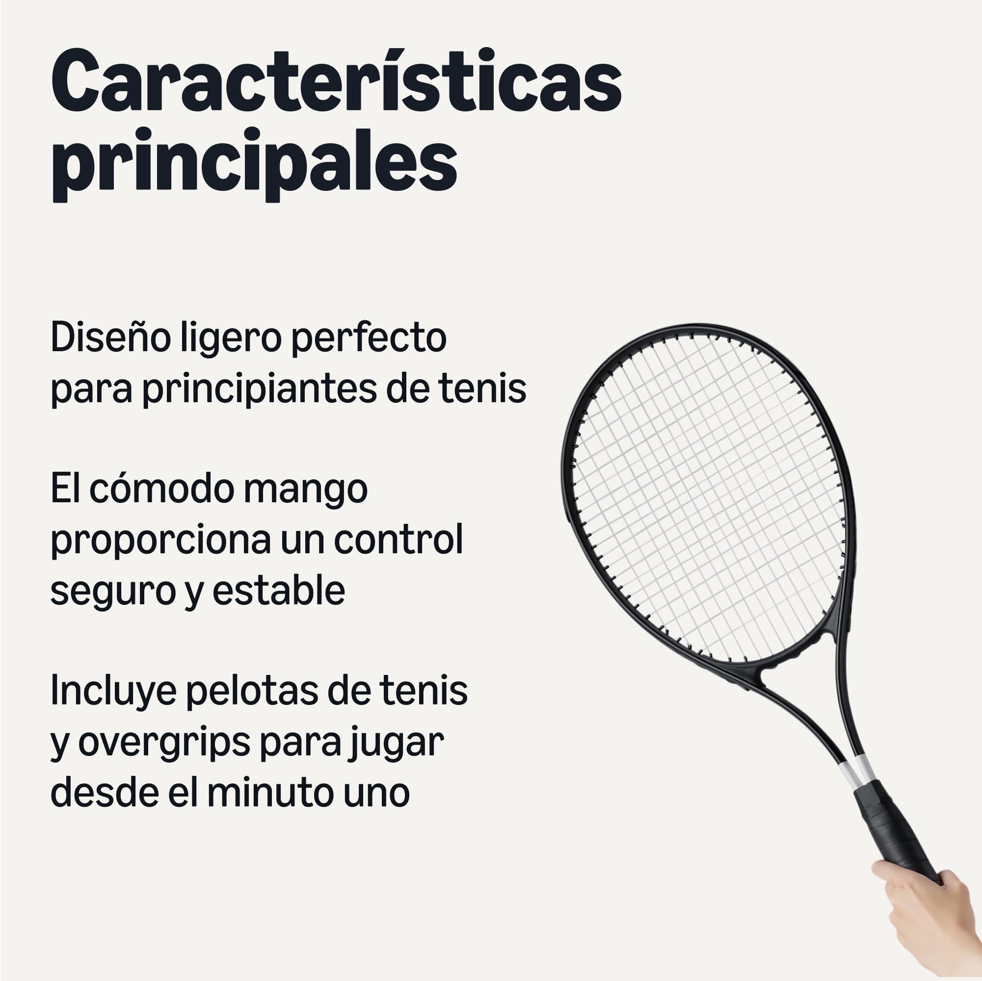 Set de Raquetas de Tenis Amazon Basics con 2 Raquetas para Adultos de 68,5 cm, 3 Pelotas y 2 Overgrips, Negro