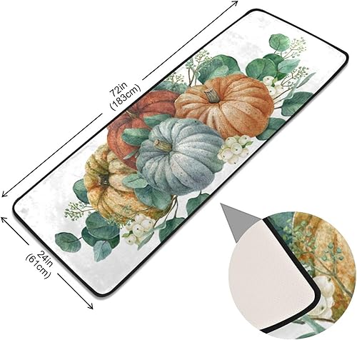 Miniatura 2 de Alfombra antideslizante con hojas de calabaza, bayas, escena de cosecha de acuarela, lavable, alfombra de pasillo para lavandería, alfombra suave