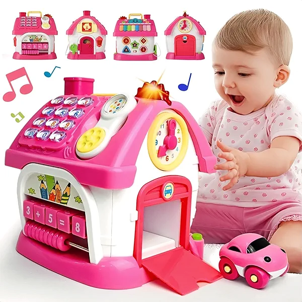 OKREVIEW Toys for 1+ Year Old Girls - Montessori 8-in-1 Musical Activity House Toys with Lights, Sounds & Bilingual EN/ES Learning, First Birthday & Xmas Gifts for 1 2 3 Year Old Girl