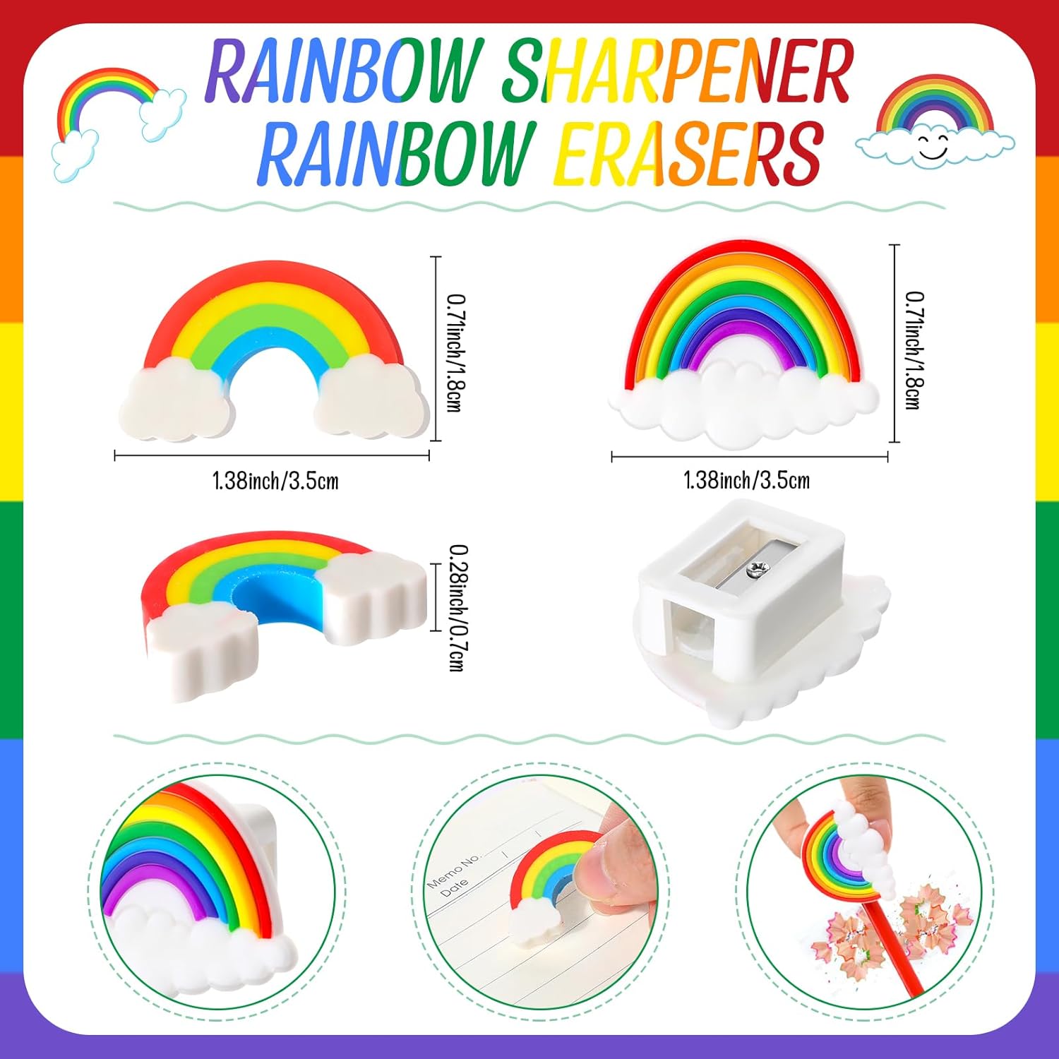 Valentine's Day Students Gifts from Teacher Bulk 48 Rainbow Pencils Motivational Sayings Pencil 24 Rainbow Pencil Sharpener 24 Cute Eraser 24 Greeting Card with Bag Ties for Classroom Rewards