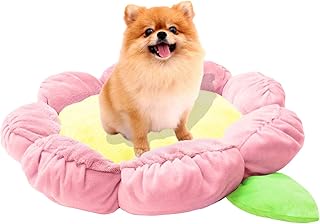 TONBO Soft Plush Small Cute and Cozy Pastel Pink Flower Dog Cat Bed, Was...