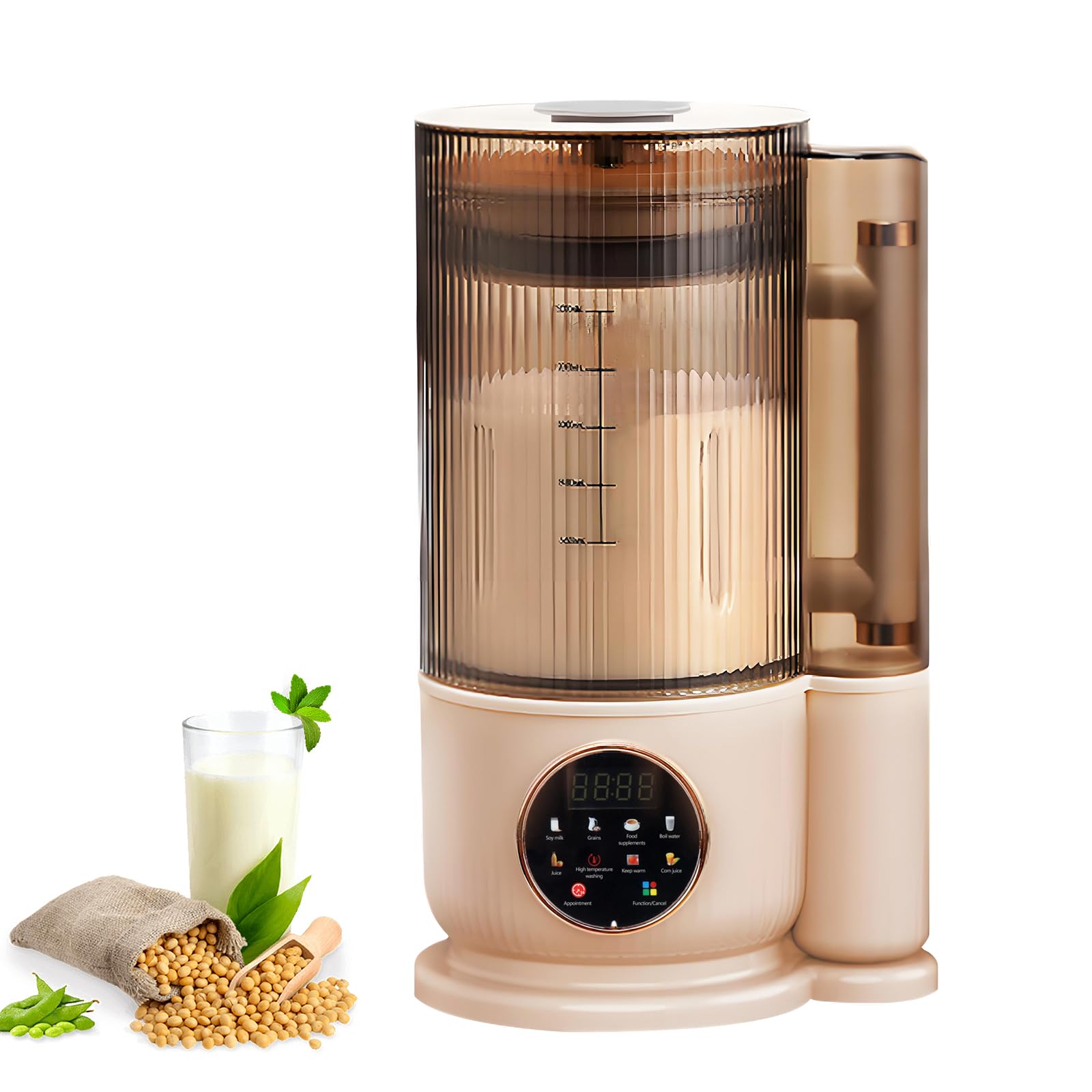 Nussmilchmaschine, Wandbrechender Maschine 1500 ml Automatische Sojamilch Maschine Smoothie und Saftmaschine mit Reinigungsfunktion Reservierung Funktion Pflanzenmilchbereiter mit 12 Klingen