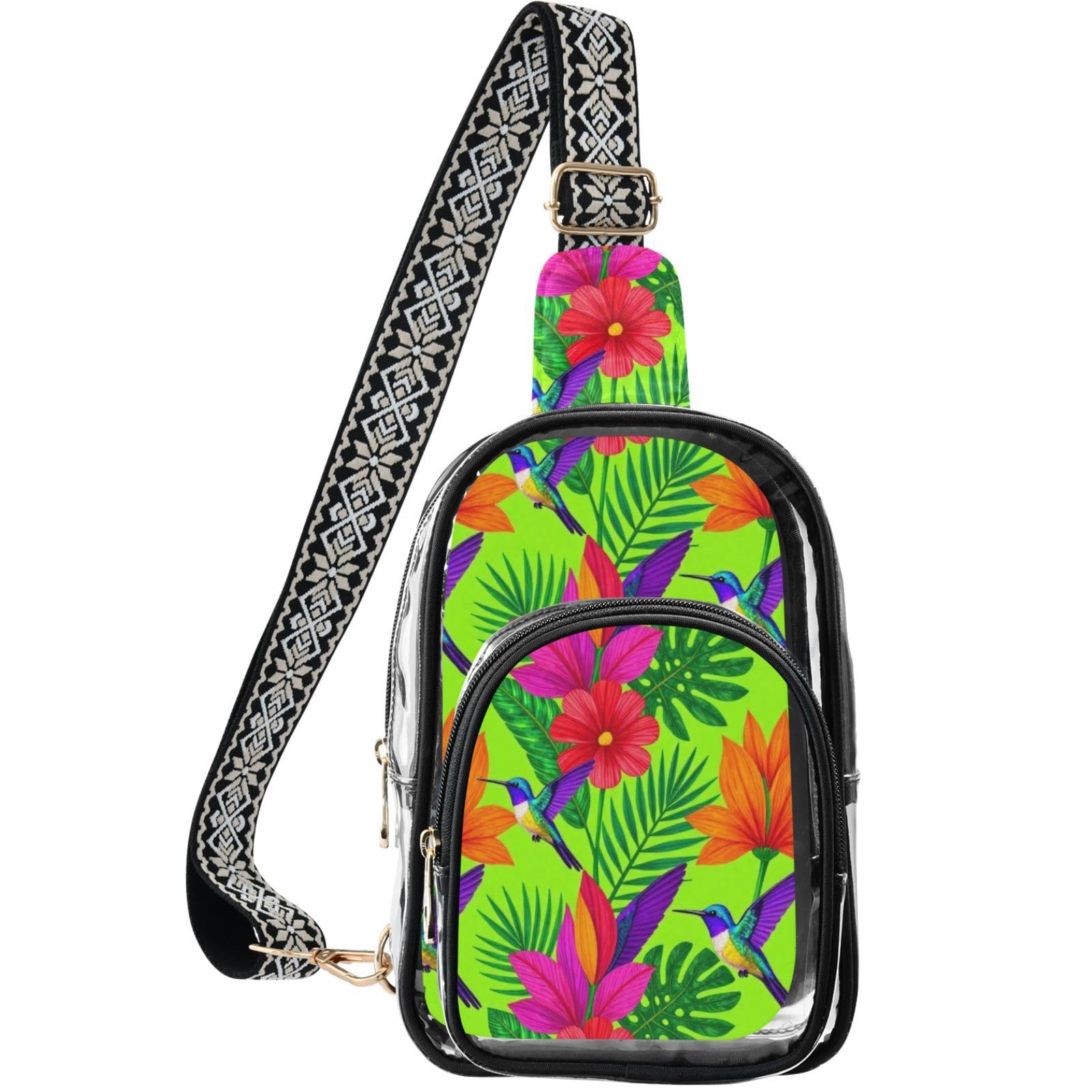 Bolsa transparente para eventos linqin con frontal de PVC y diseño de colibrí 8