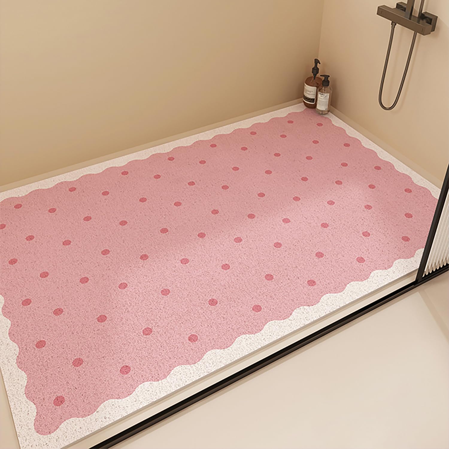 QYMYOZ Non-Slip Bath Mat 80x90cm Luffa Shower Rug Drainage Hole Bath Mat Quick-Dry Pink Bathroom Carpet Soft and Absorbent Shower Tappetino.