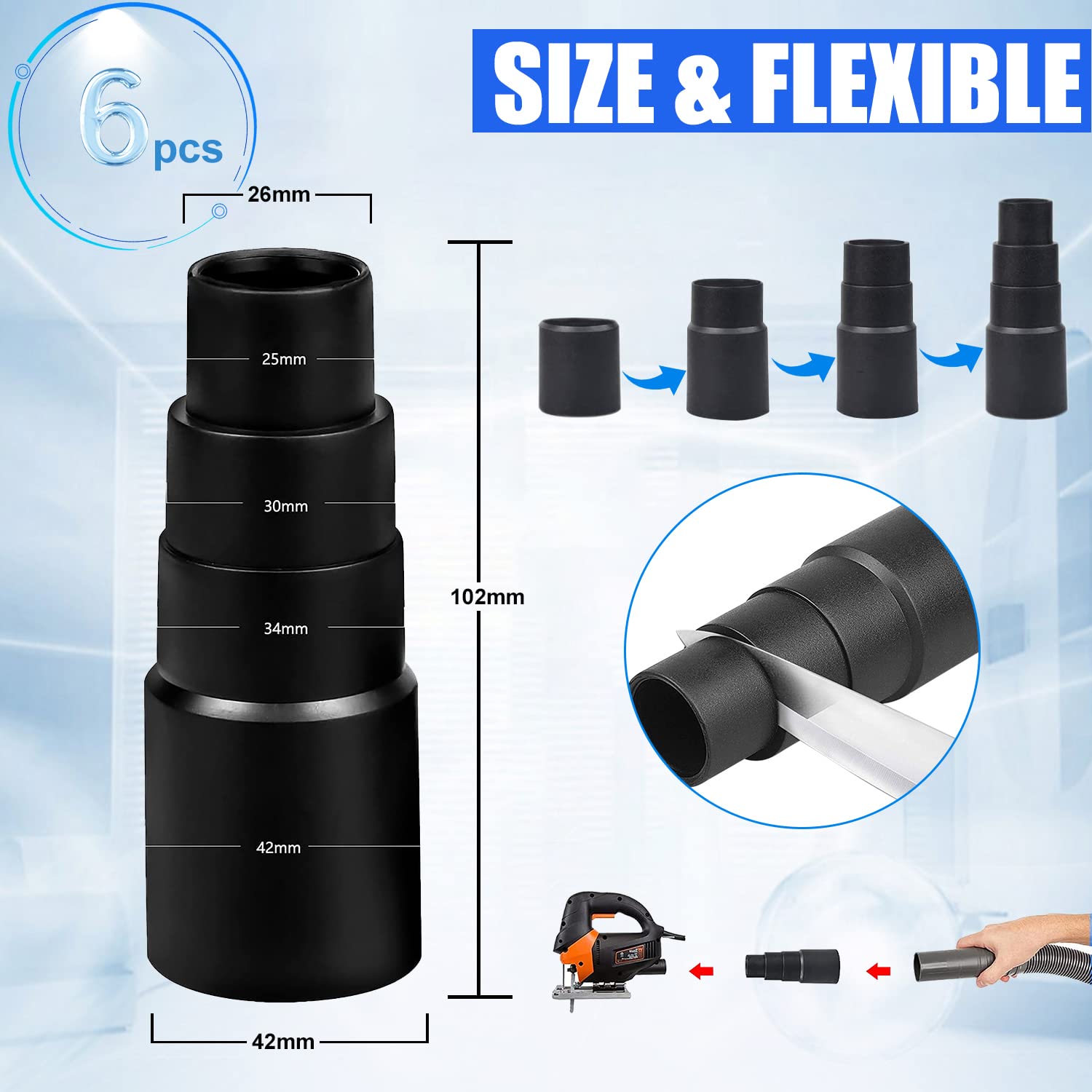 Vacuum Adapter,Universal Vacuum Cleaner Adapter,for Power Tools Sander Dust Extraction Hose Adaptor For Random Orbital Sander Jigsaw Circular Saw Reducer 25mm/30mm/34mm/42mm(3 Packs) - UK Tool Store