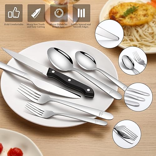 Miniatura 4 de Juego de cubiertos de 58 piezas para 10 – Juego de cubiertos de acero inoxidable – cuchillos, tenedores y cucharas, juegos de utensilios para el