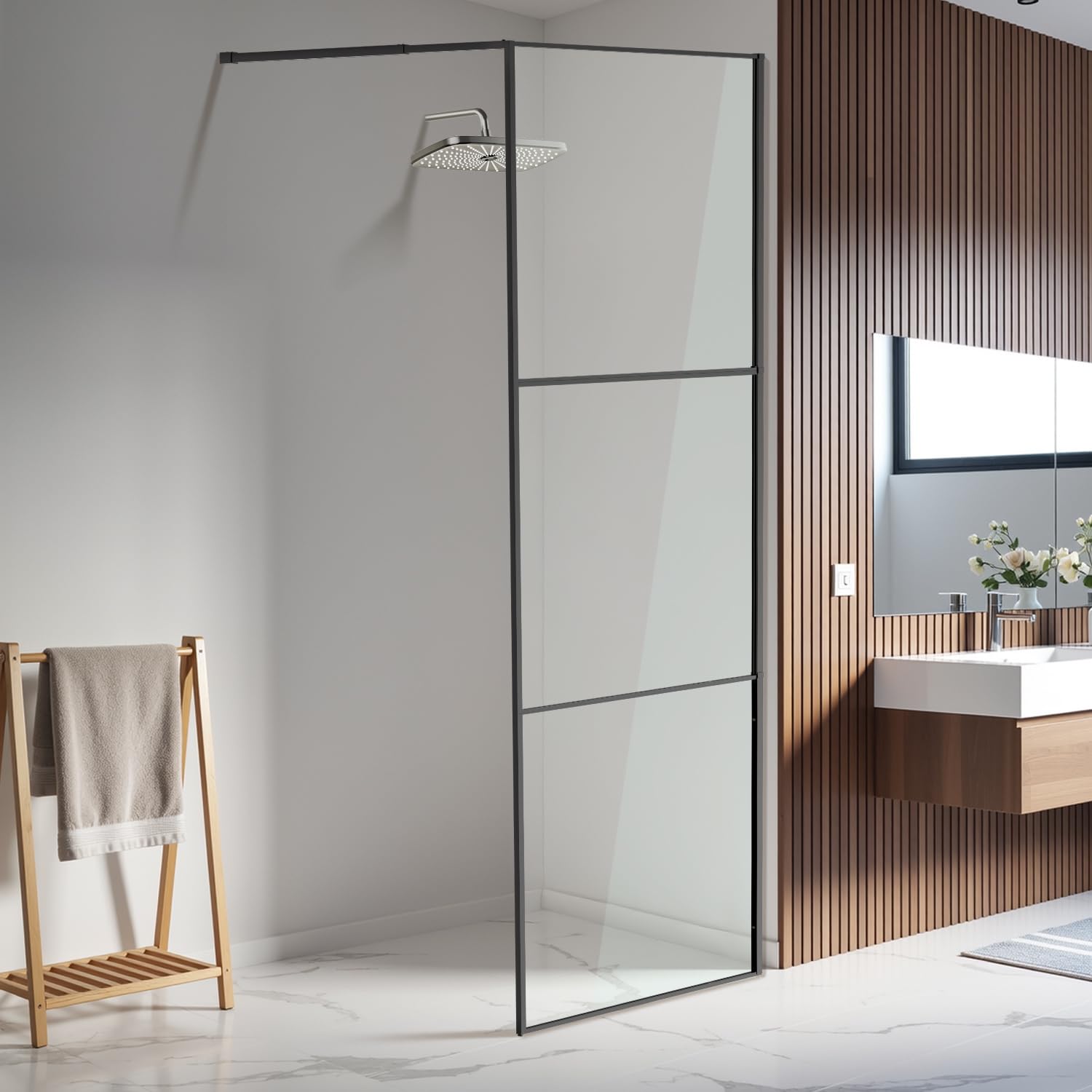 Daromigo Paroi de douche 80×200 cm pour douche, verre de sécurité ESG 5 mm pour douche walk-in, séparation de douche à cadre complet en aluminium, plage de réglage 0–10 mm, montage gauche/droite