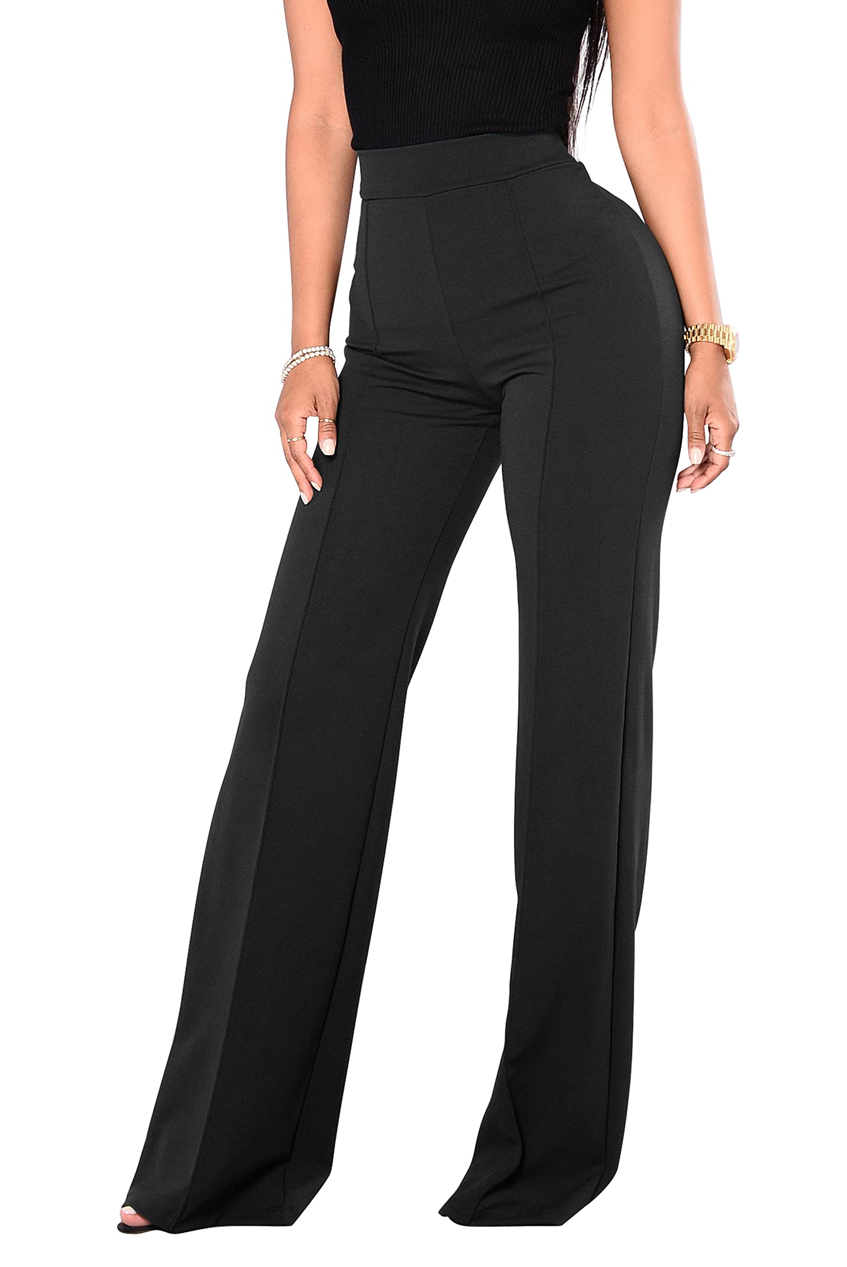 FANCYINN Womens Casual Bootcut Ease Into Pants Stretchy Bell Bottom Flare Palazzo with Tummy Control Trousers