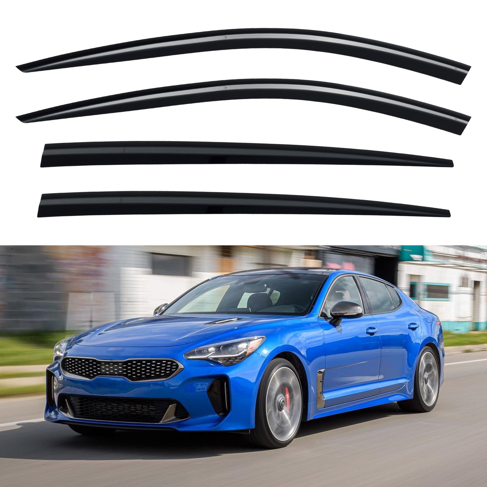 Window Visors Rain Guards for 2017-2023 Kia Stinger | Out-Channel Window Vent Wind Deflectors Visors Shades Protectors for 17 18 19 20 21 22 23 Kia Stinger