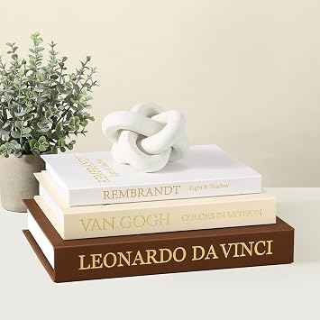 Decorative Books for Home Decor - Set of 3 Linen Faux Books for Coffee Table Decor, Aesthetic Fake Books with Hidden Storage Box for Bookshelf, Mantel & Living Room Decor Off-White/Cream/Brown