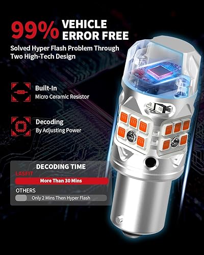 Miniatura 2 de LASFIT Bombilla LED T3 1156, señal de giro ámbar, resistencia incorporada 7506 CANBUS Ready sin errores, nuevo 500% brillante intermitente 4000LM