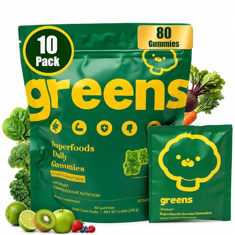 JerlyMush Gomas de Chlorella com Spirulina, Adaptógenos, Fibra Prebiótica e Vitaminas, 80 gomas