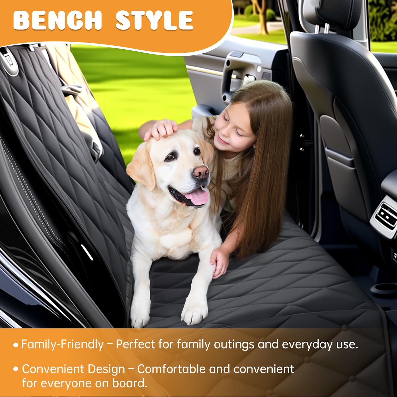 Funda de asiento de coche para perros para asientos traseros, 100% impermeable, duradera y suave, antideslizante, protector de asiento de coche para coches, SUV y camiones (negro, estándar