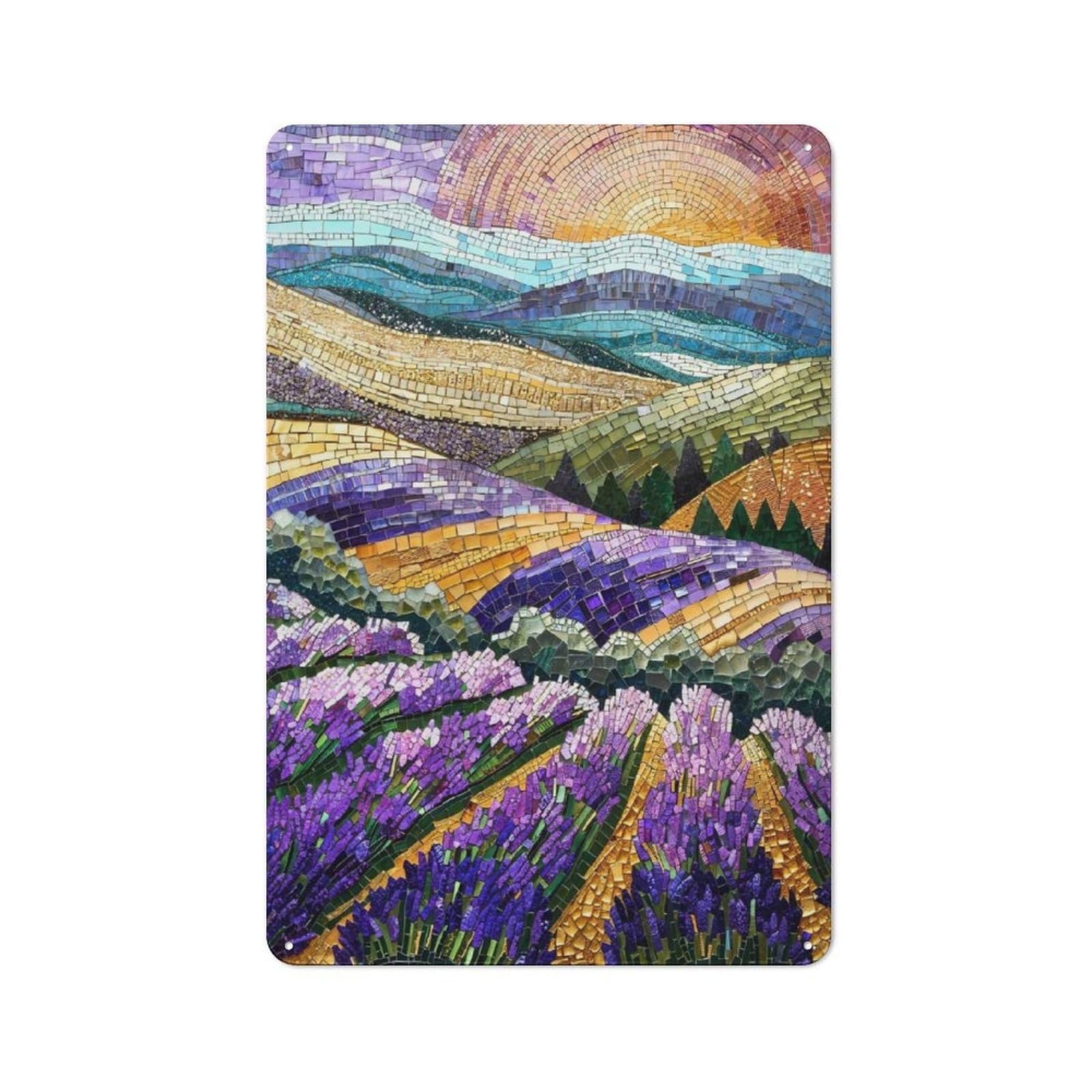 Junmoney Lavender Mosaic Sunrise Shop Front Style Cafe Metal Sign 30X20cm, Bistro Wall Plaque For Tea Room, Shop Wall Or Breakfast Area