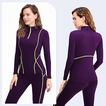 Base Layer Women Warm Half Zip Long Sleeve Ski Thermal Tops | Wicking Micro Fleece Ladies Baselayers for Running Hiking Cycling Soft Quick Dry Breathable