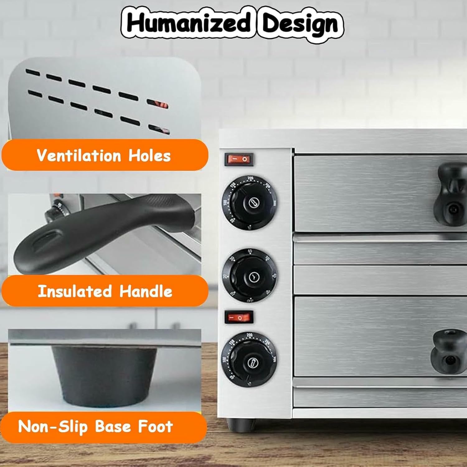 Double Tier Pizza Oven, Commercial Countertop Electric Pizza Oven, Multipurpose Indoor Stainless Steel Pizza Oven