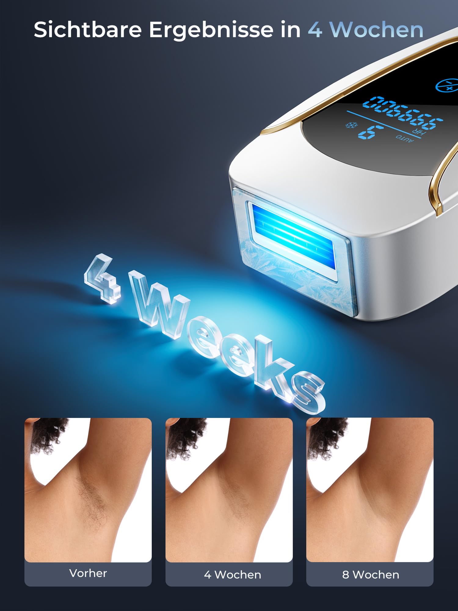 IPL Geräte Haarentfernung Laser, Schmerzfreie Haarentfernungsgerät mit Eiskühlsystem, 3 Funktionen, 9 Stufen, 600NM Rotlicht, Haarentferner zu Hause für Frauen Männer Achseln Bikini Beine Körper, Weiß