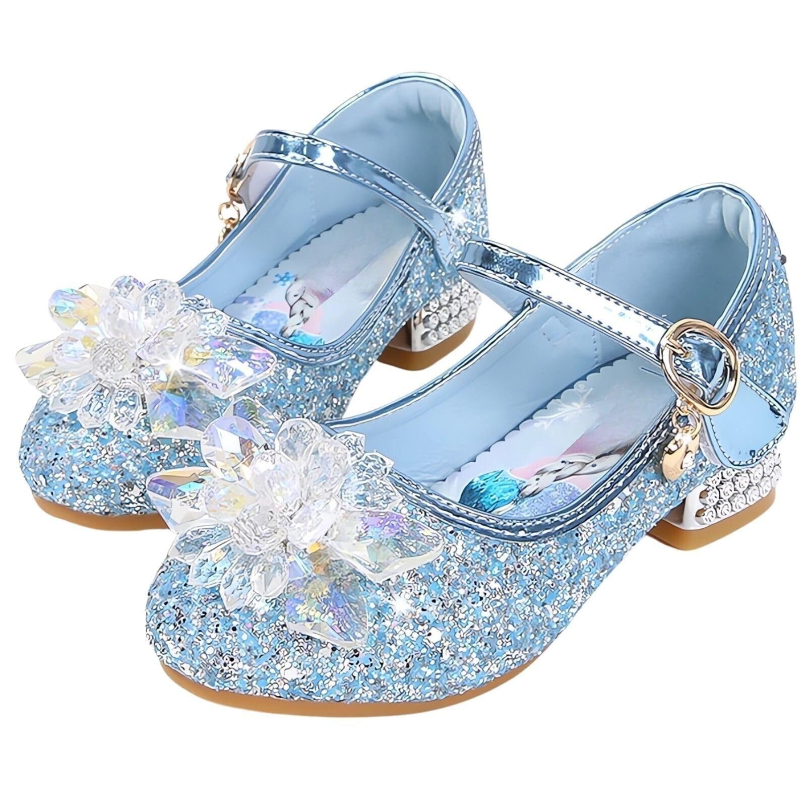 Zapatillas de Princesa para Niñas Elsa Tacones Altos Zapatos Baile Niños Zapatos Disfraz Princesa Adecuados Vestir Fiesta Cosplay Boda (C1-Blue,27)
