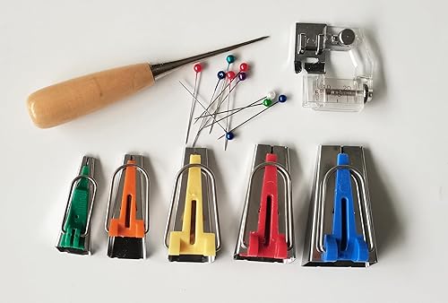 Miniatura 2 de HONEYSEW Kits de cinta al bies para todos los 5 tamaños, 0.236 in, 0.354 in, 0.472 in, 0.709 in, 0.984 in, clips para manualidades, pasador de punzón