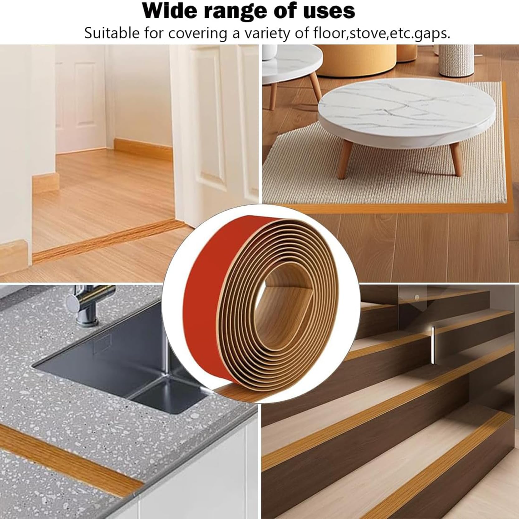 Bordatura per Moquette Piastrelle,Striscia Divisoria Piatta,Striscia di Transizione in Laminato,Bordatura Autoadesiva Strisce Divisorie,Transizione per Pavimenti in Vinile(Size:5m/16.4ft)