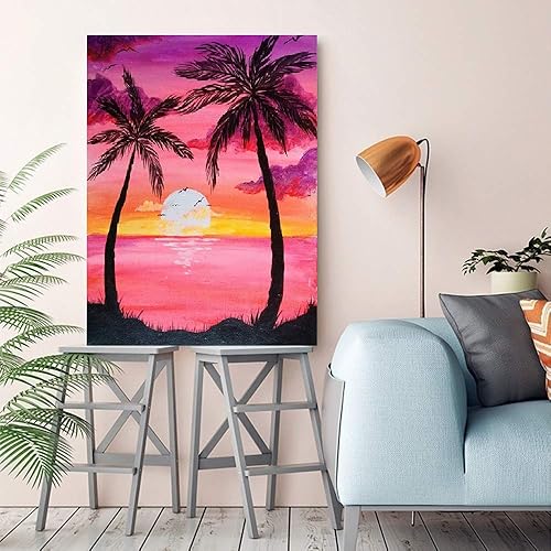 Miniatura 2 de Apomelo Kit de pintura de diamante de 12 x 16 pulgadas, kit de arte de diamantes de playa para adultos, playa, isla al anochecer