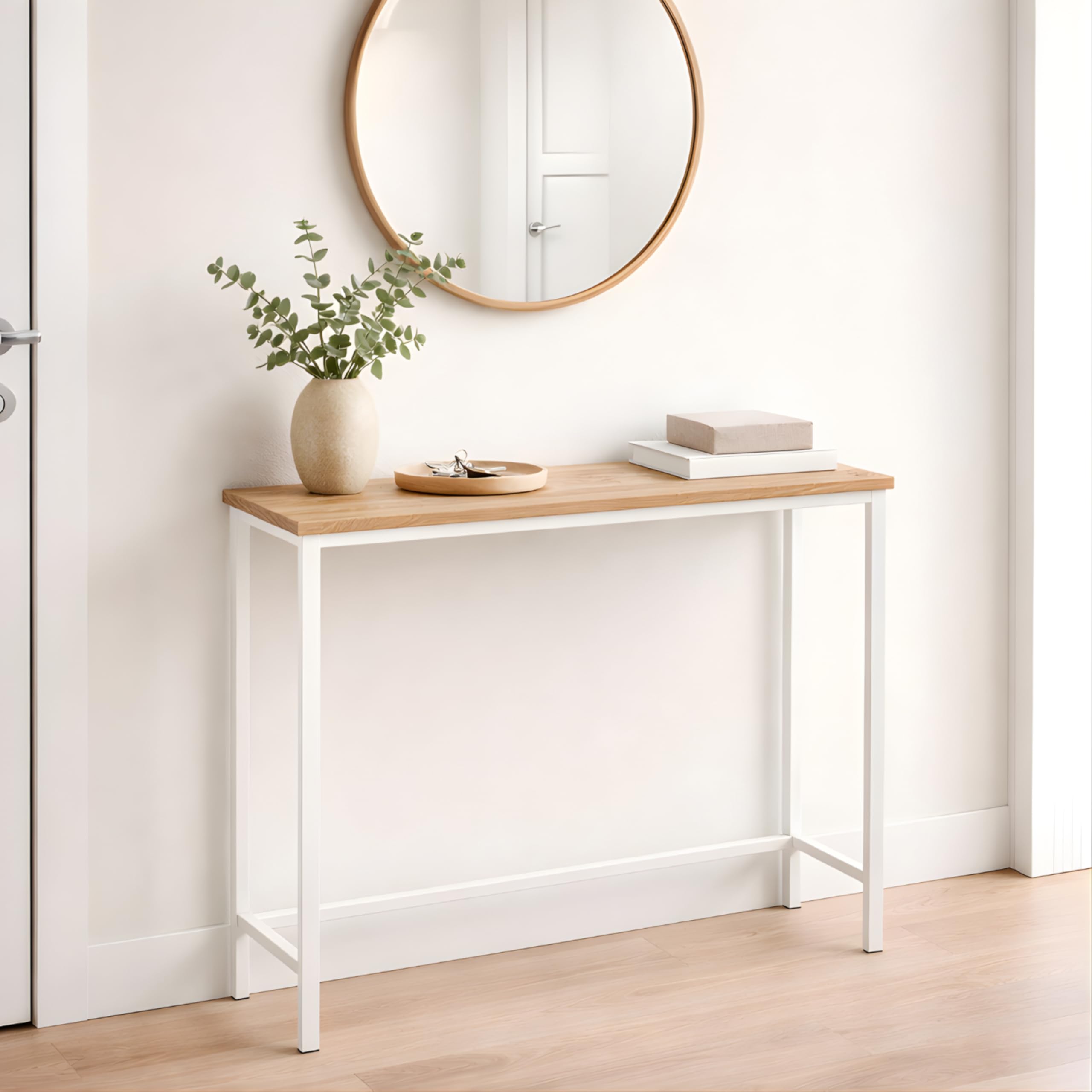 Mueble Entrada, Ideal para Recibidores de Entrada, Mueble Recibidor con diseño Moderno, Color Blanco con Roble Sonoma, 80 x 25 x 80 cm. EON