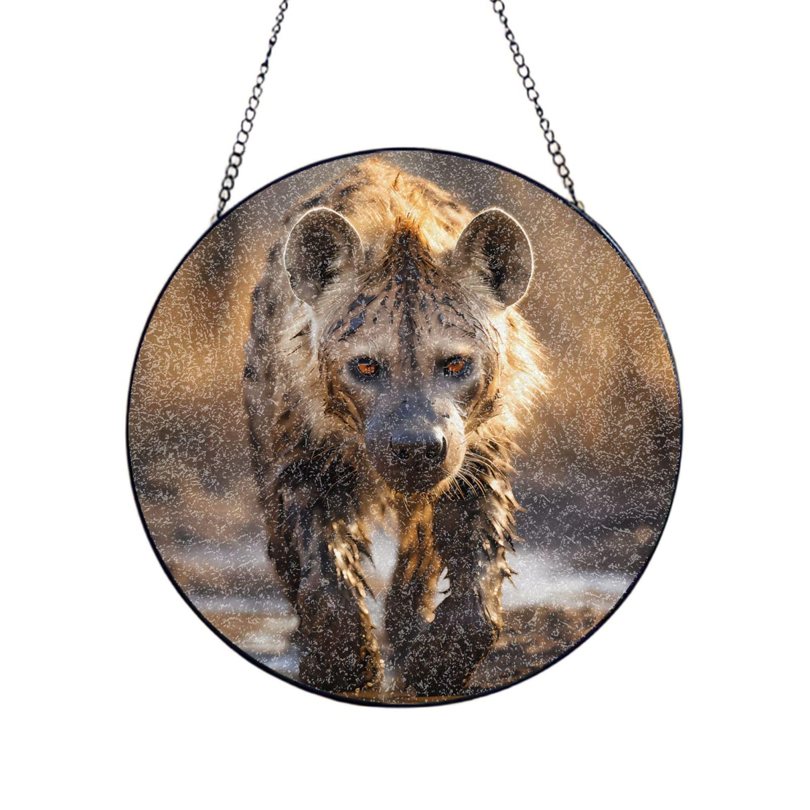 Phayah Lone Hyena Print Glass Window Hanging Sun Catchers Suncatcher Decor For Birthday For Home Garden Porch 10in（25cm）