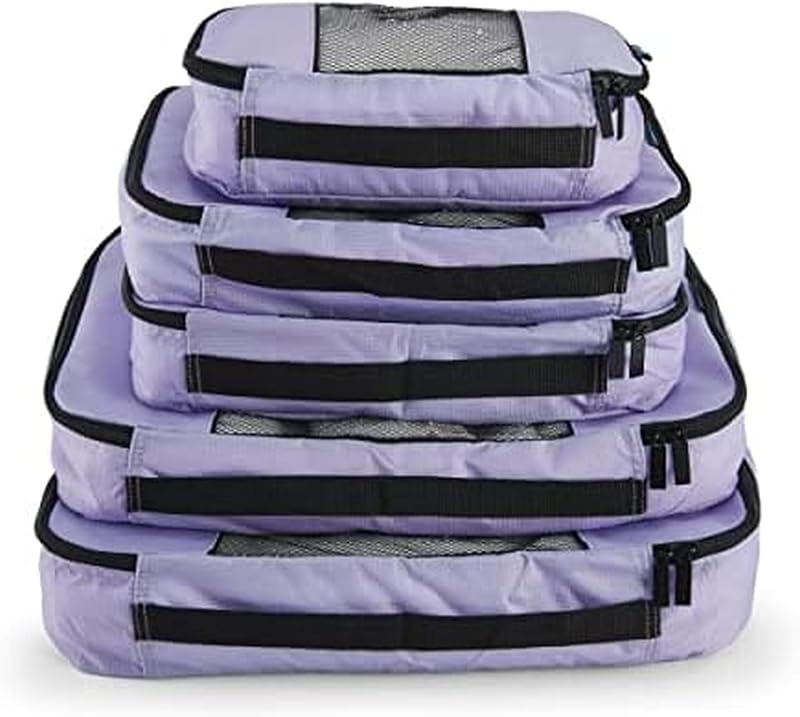 TravelWise Cubos de organización para embalaje de equipaje, paquete de 5, lavanda, 2 pequeños, 2 medianos, 1 grande (TWPC-27)