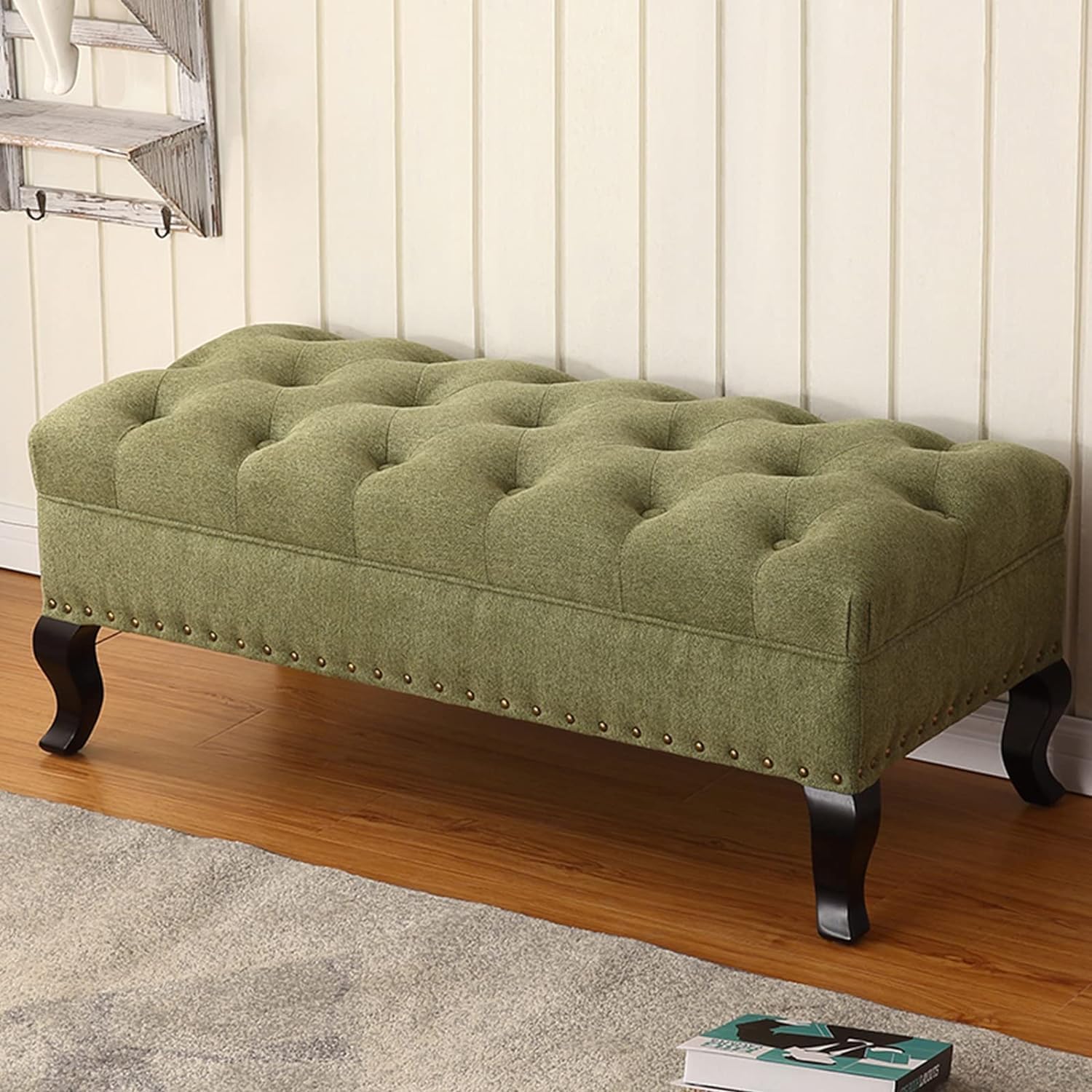 Repose-Pieds pour soulager vos jambes : tabouret ottoman rembourré en lin et bois