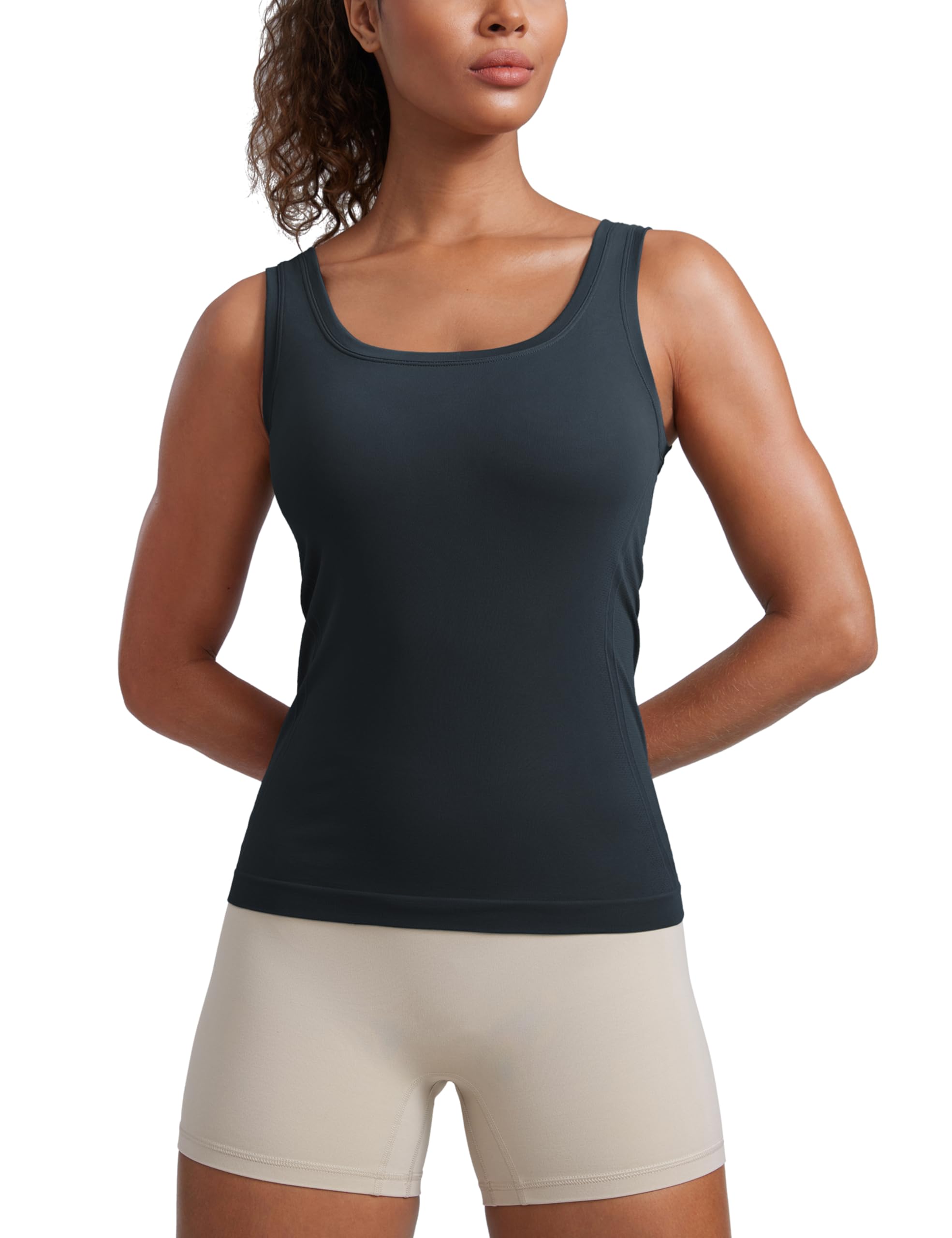 CRZ YOGA Womens Seamless Scoop Neck Tank Top | Training, Chafe-Free, Slim Fit, Hip Length, U Back, Mesh Vents, Workout, Sleeveless Shirts for Women
