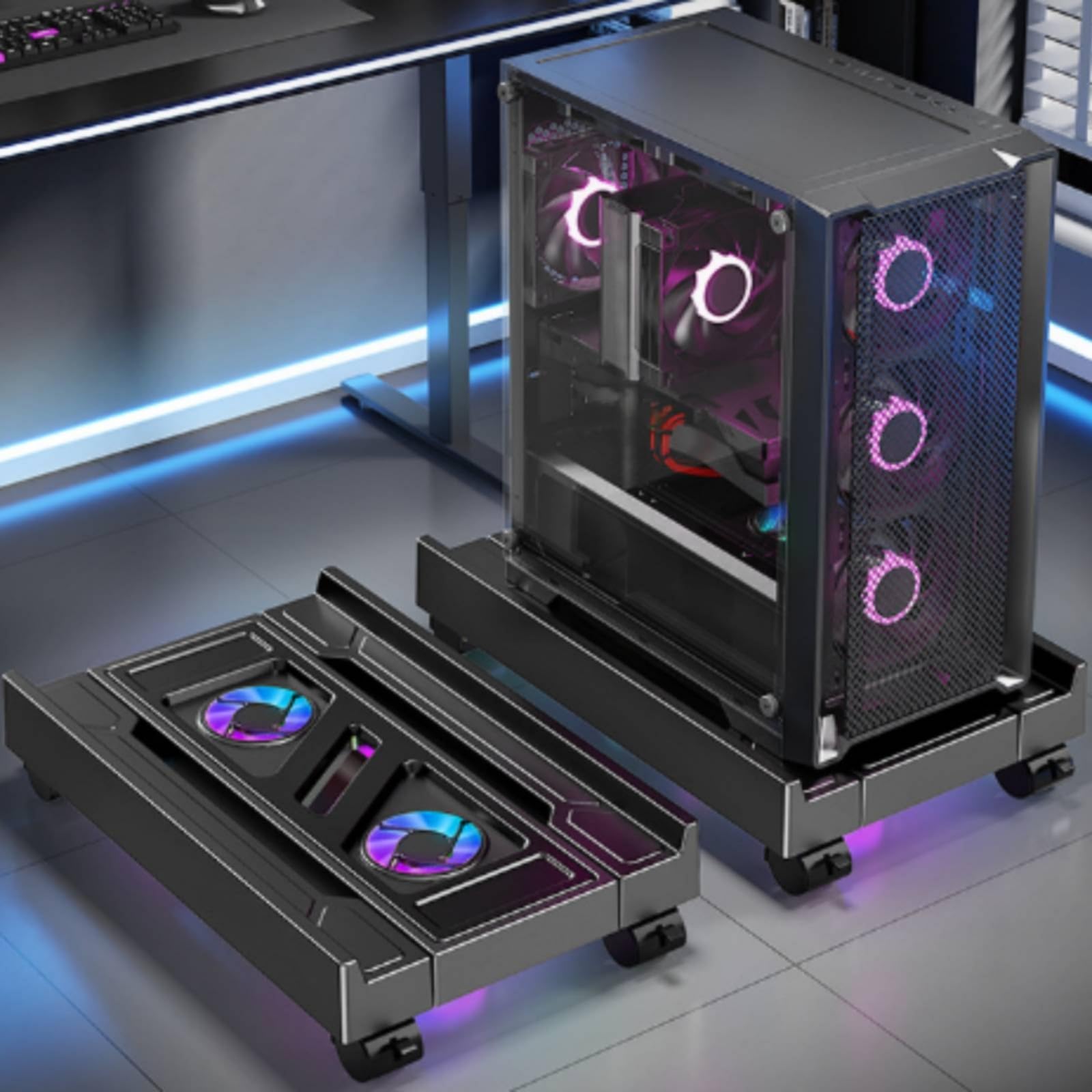 Soporte CPU con Ruedas Extensible Carrito Móvil Base para Jugadores, Profesionales