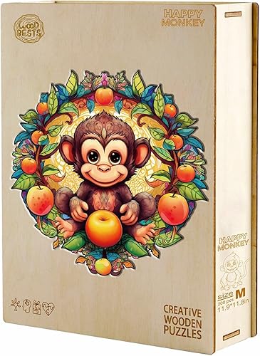 Miniatura 3 de Rompecabezas de madera para adultos y niños, rompecabezas de madera de mono feliz (L, 300 piezas, 14.4 x 14.3 pulgadas), rompecabezas de forma única