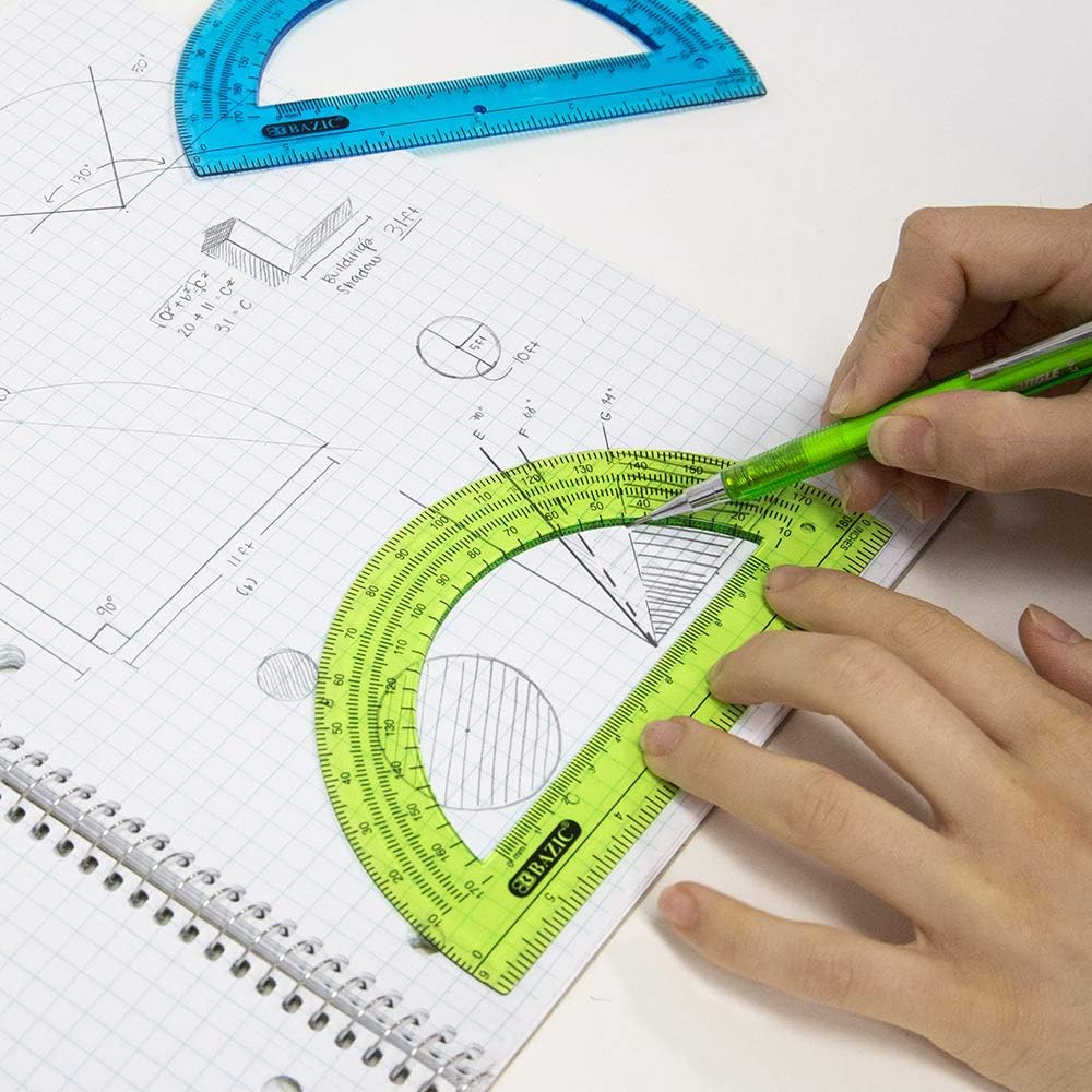 BAZIC Products Protractor Semicircular 6 Inch 180 Degrees, Plastic Math Protractors, Geometry Measuring Rulers Set, Clear Ruler 288-Packs