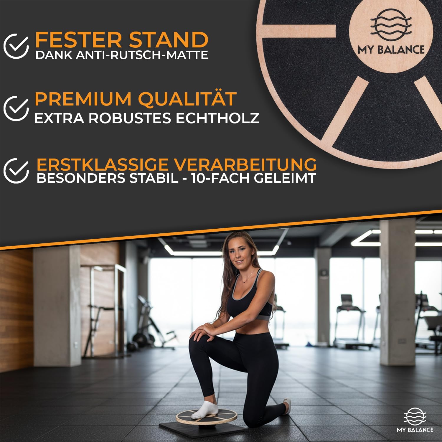 My Balance Premium Balance Board inkl. Antirutschmatte I Hochwertiges Wackelbrett mit E-Book I Stärkt deine Balance I Balance Board für bessere Fitness