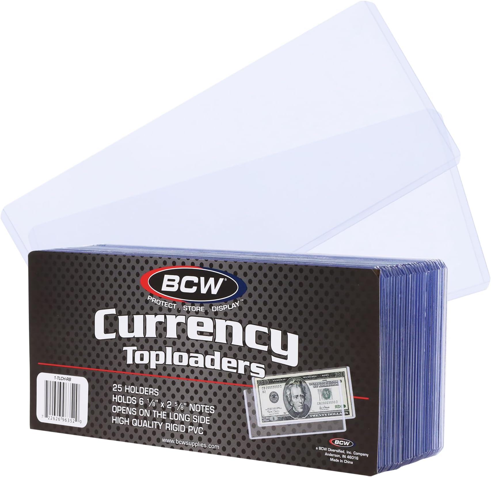 BCW Currency Topload Holder - Pack of 25 | Clear Rigid PVC Protective Sleeve for Standard US Dollar Bills | Archival Safe, Scratch-Resistant Display Toploader for Paper Currency Collectors