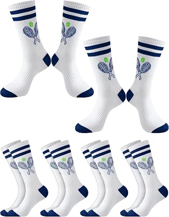 Shihanee 6 Pairs Tennis Socks Athletic Mid-calf Socks for Youth Adults Women Girls, Tennis Gifts for Themed Party Favor, Mothers Day, Birthday Gift
