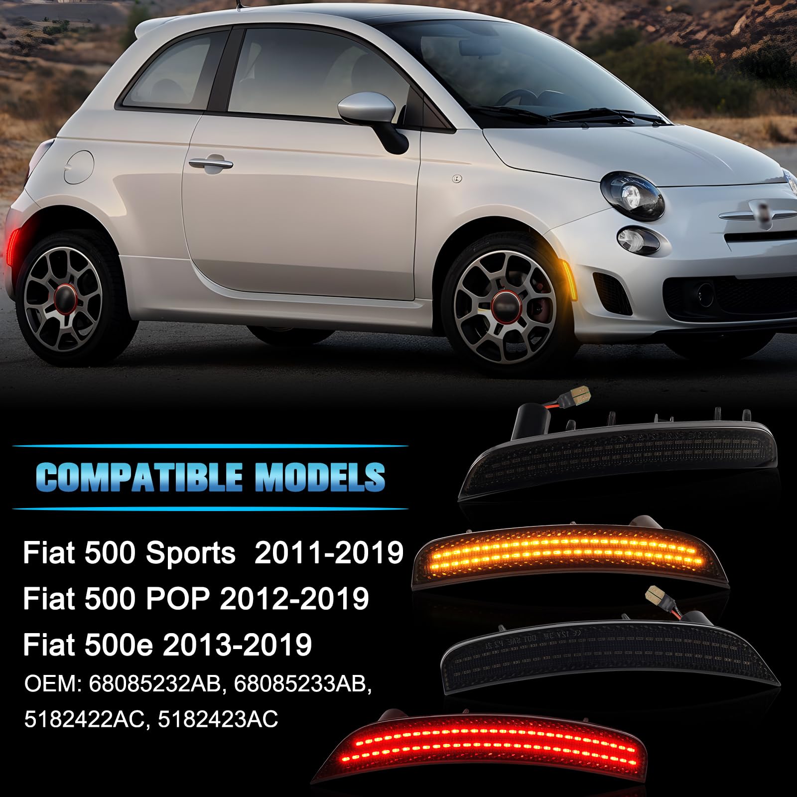 POPMOTORZ LED Clignotant Latéral pour Fiat 500 500e Pop/Sports 2011-2019, Feux Latéraux LED avec Canbus Sans Erreur 2835 SMD, 4 Pièces