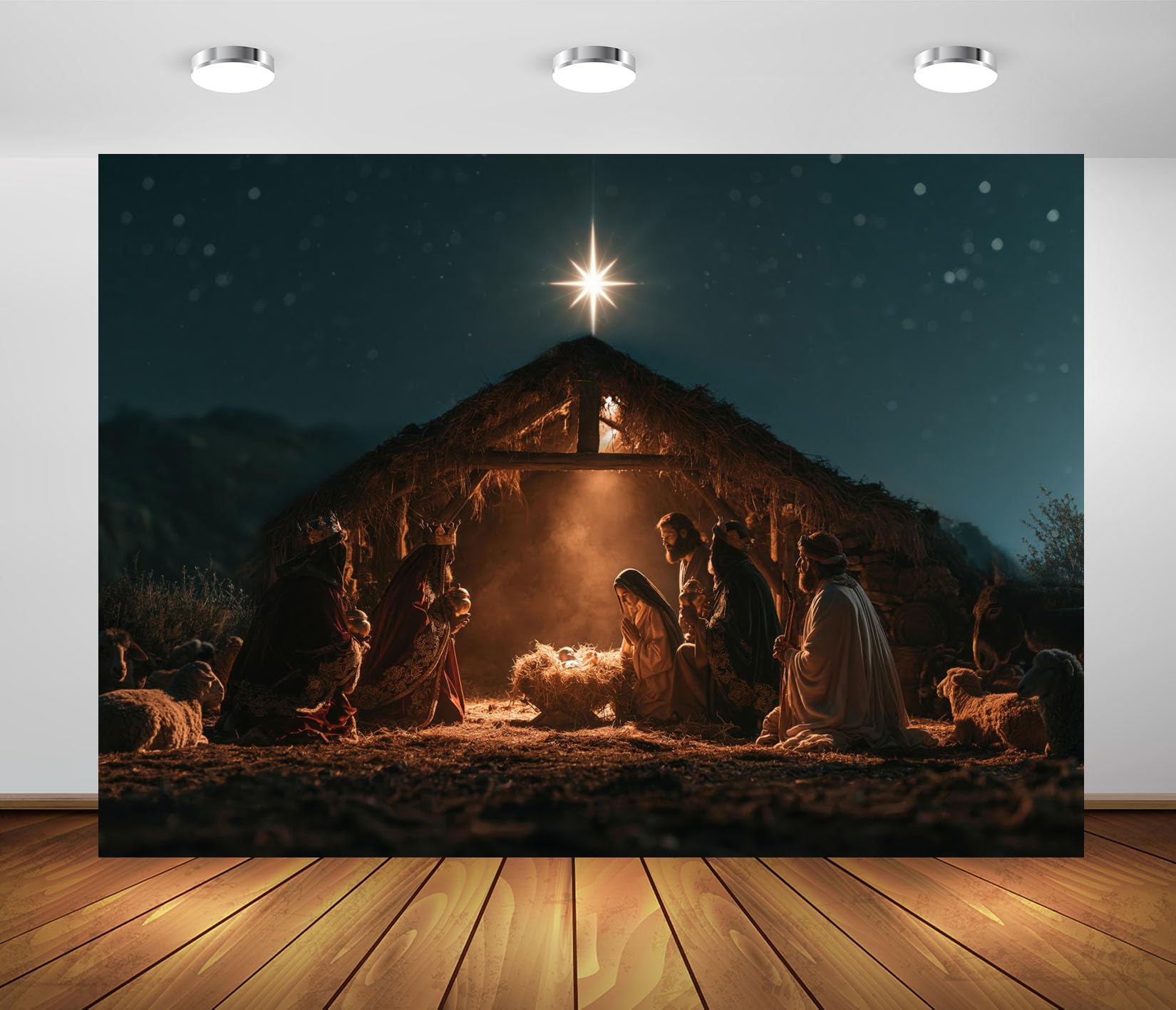 BELECO 3x2.5m Sfondo in tessuto notte stella di Betlemme Natività