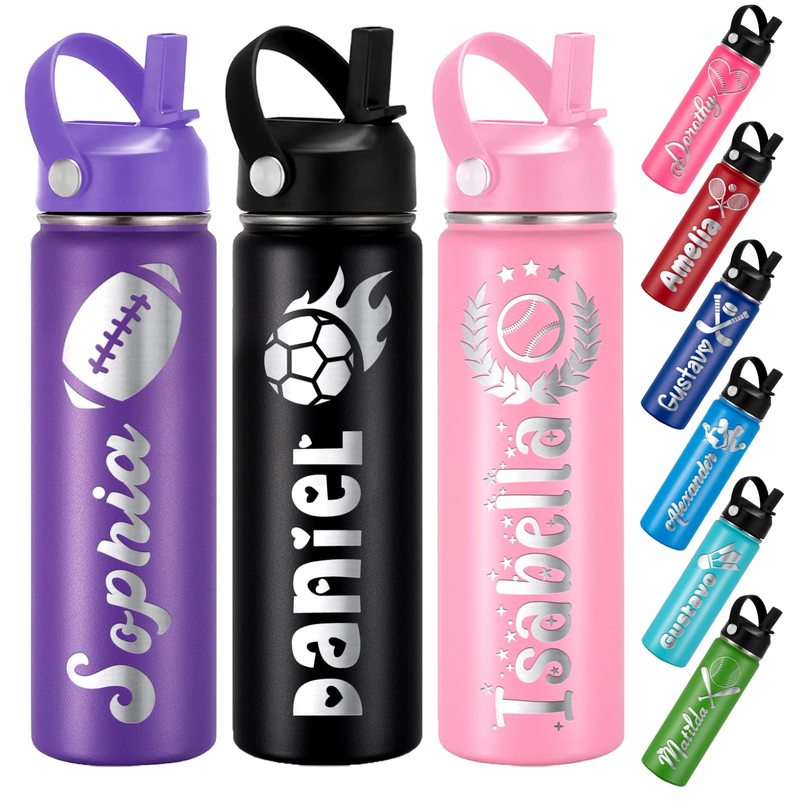 Custom Water Bottle Personalized Sport Cups for Kids Girls Boys Toddler Customized Name Water Bottles Customizable Gifts for School 12 16 18 oz