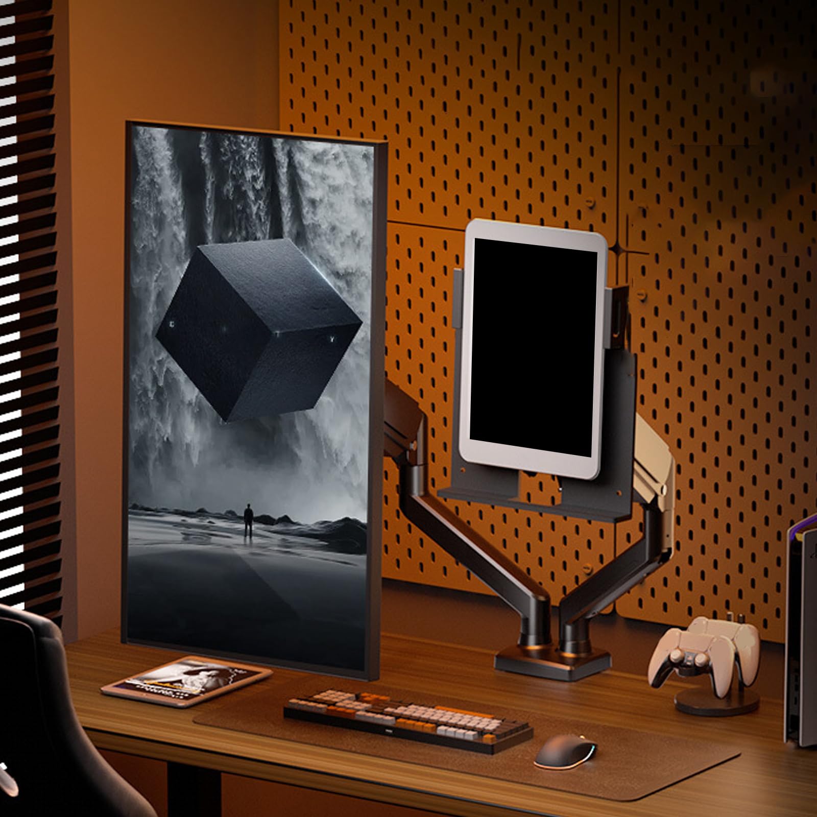 Supporto ergonomico doppio monitor per schermi da 17-32 pollici, bracci regolabili in altezza e orientabile modalità verticale orizzontale supporto monitor da ufficio