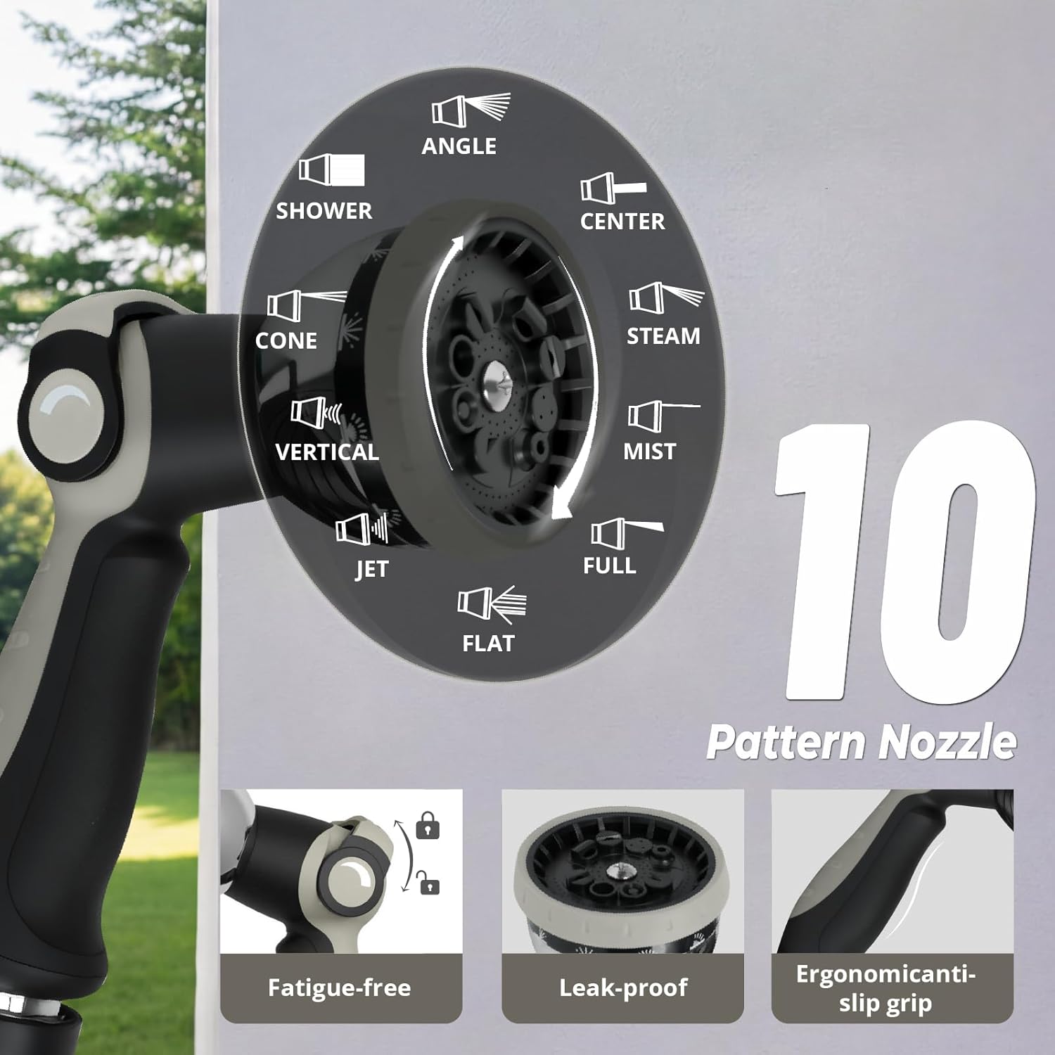 Retractable Garden Hose Reel 1/2 inch x 100ft, 3-Ply Reinforced Heavy Duty, Any Length Lock, 180° Swivel Bracket, Slow Return, Auto-Layering, 10 Spray Patterns for Outdoor Watering