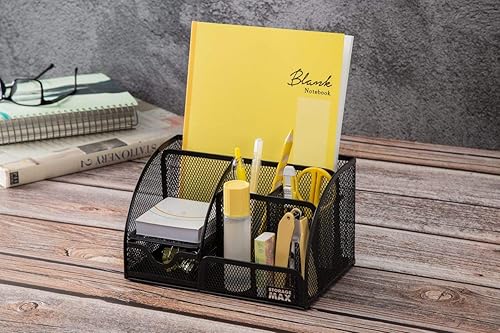 Miniatura 4 de Organizador de escritorio con cajón, clasificador de malla de alambre de escritorio con 6 compartimentos para bolígrafos, lápices y letras. Negro