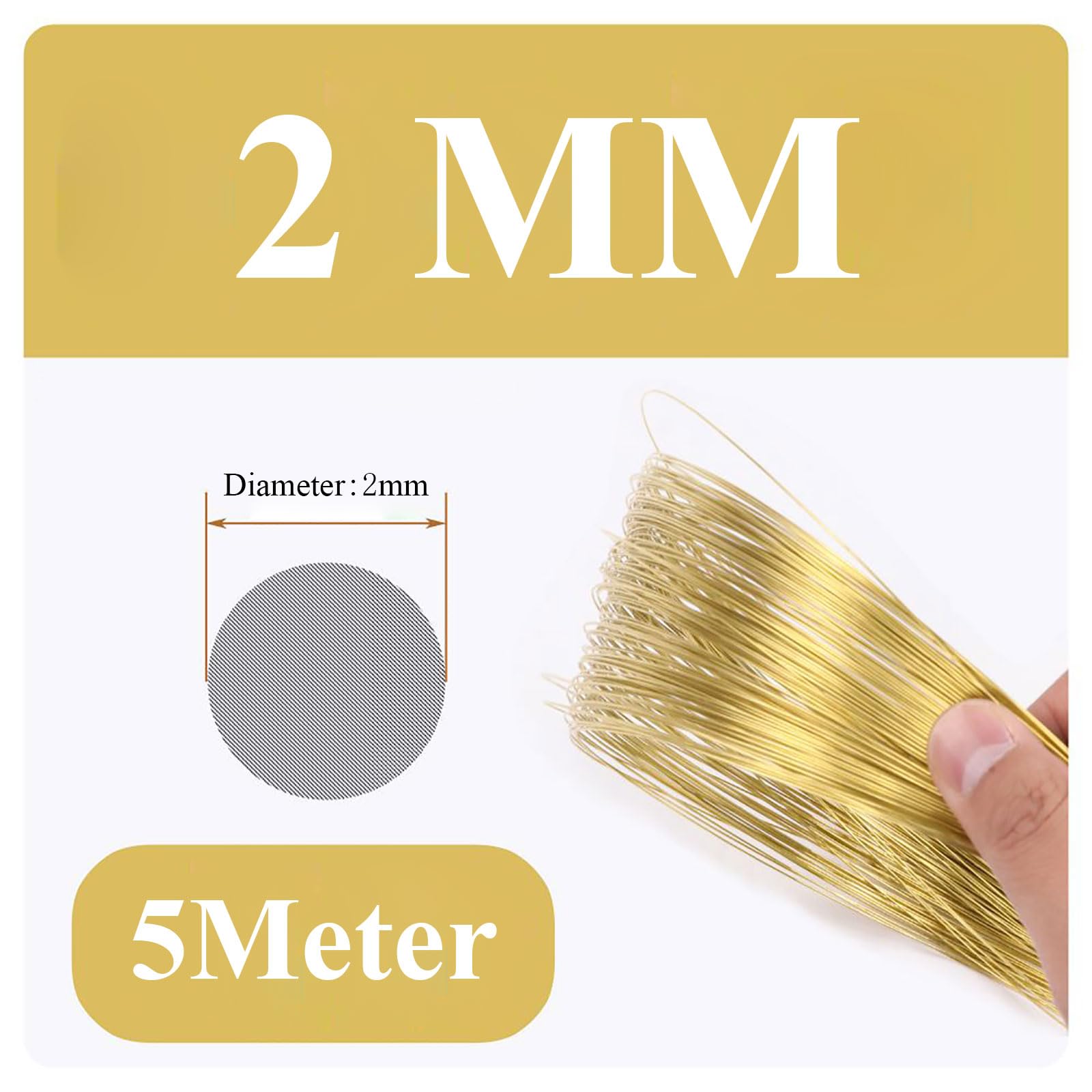 COYOUCO Brass Wire, 1.6/1.8/2/2.5Mm Diameter, 5M Length, Bare Solid Brass Wire for Jewelry Making, Crafting, Electrical, Industry,2mm*5m